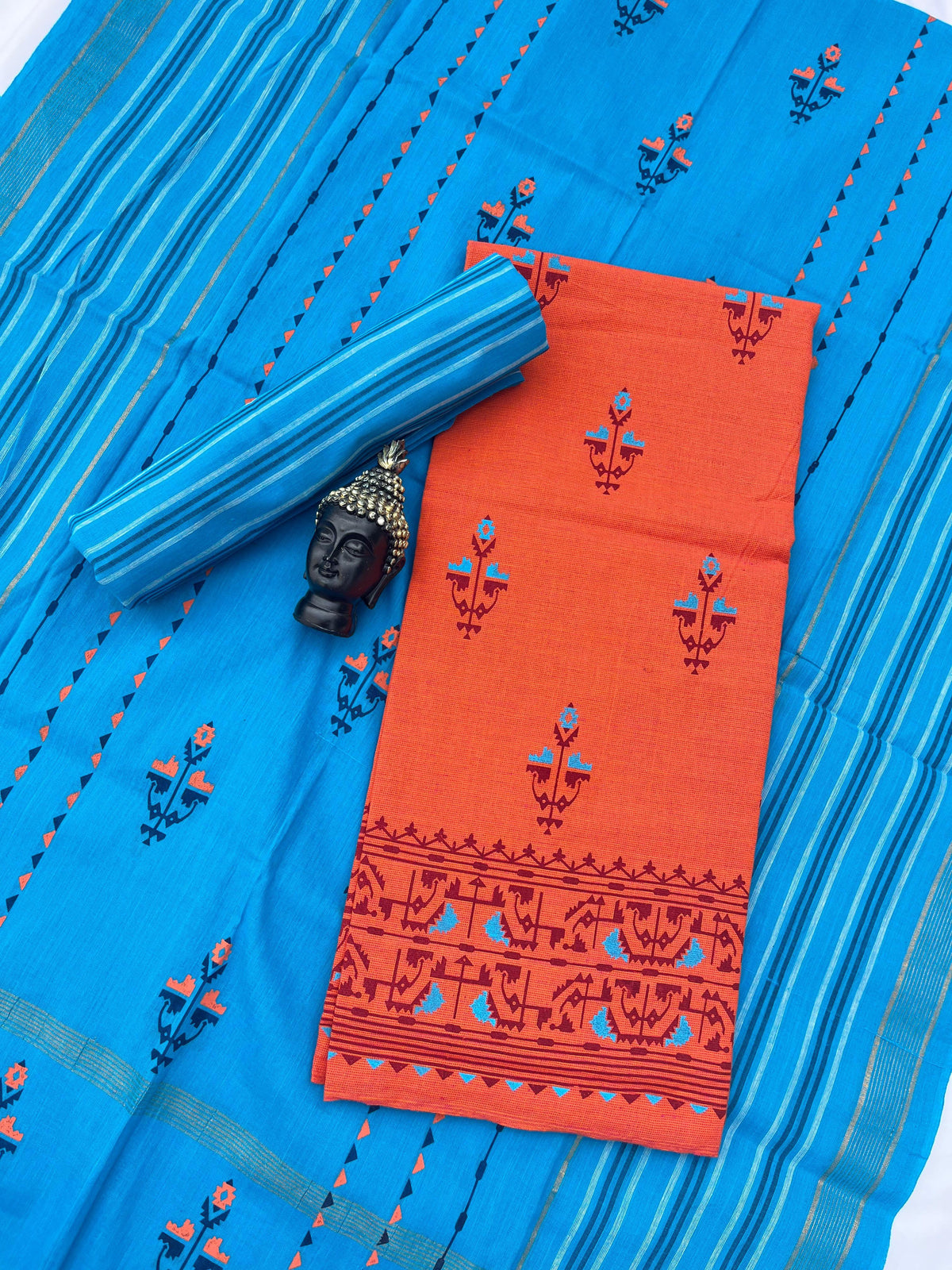 Cotton Dress Material with Orange Color
