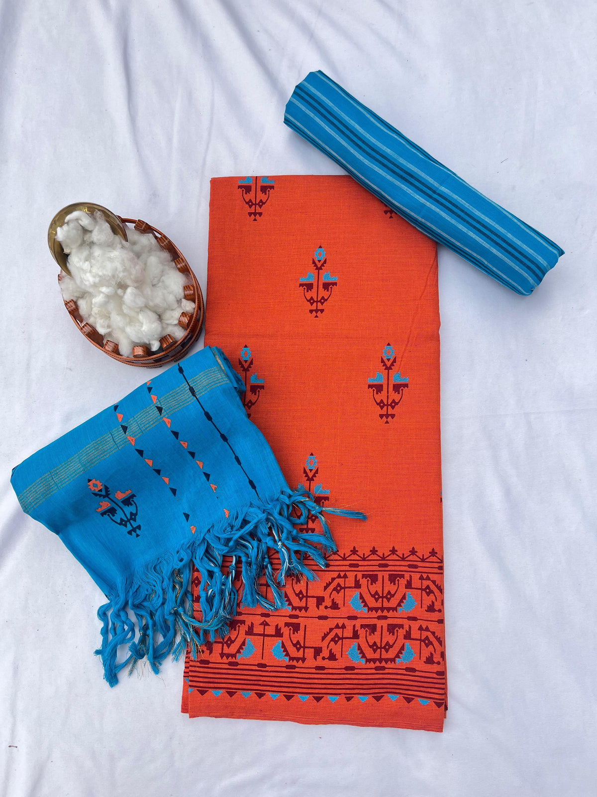 Cotton Dress Material with Orange Color