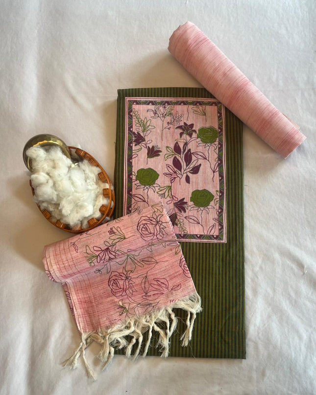 Cotton Dress Material with baby pink dupatta