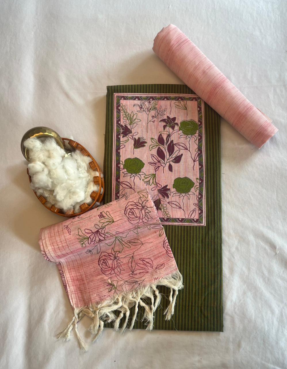 Cotton Dress Material with baby pink dupatta