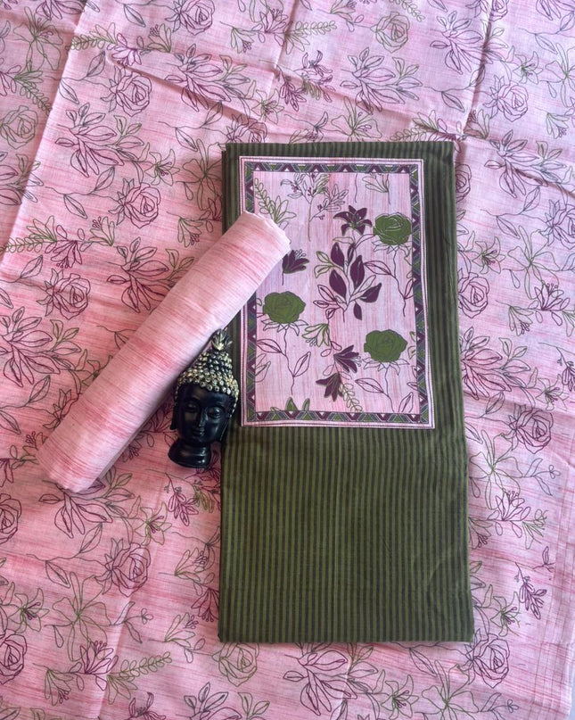 Cotton Dress Material with baby pink dupatta