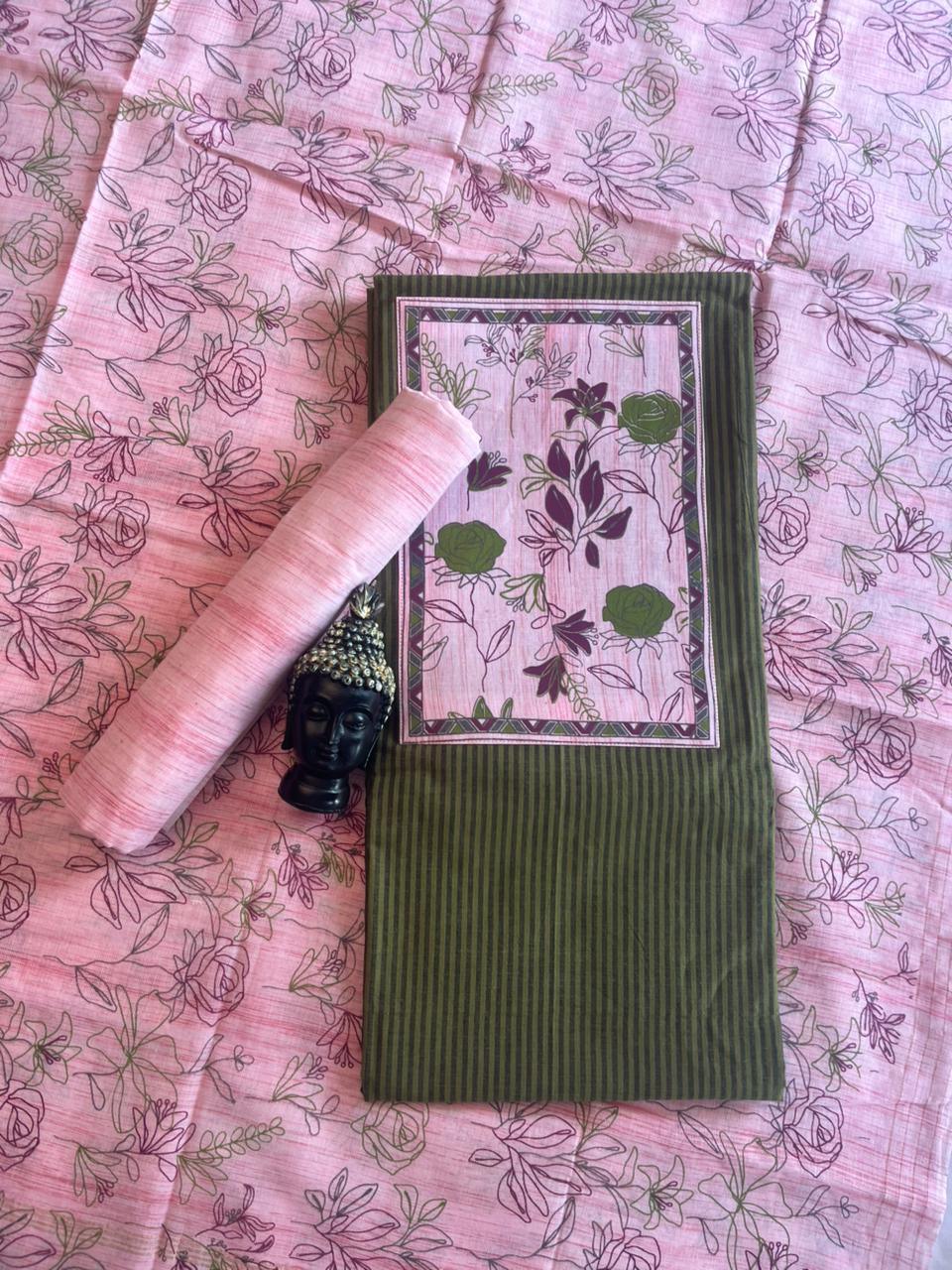 Cotton Dress Material with baby pink dupatta