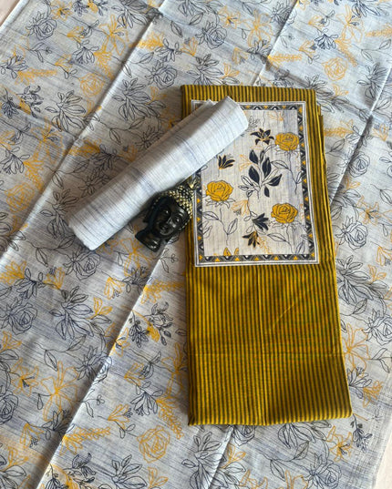 Cotton Dress Material with dark yellow colour