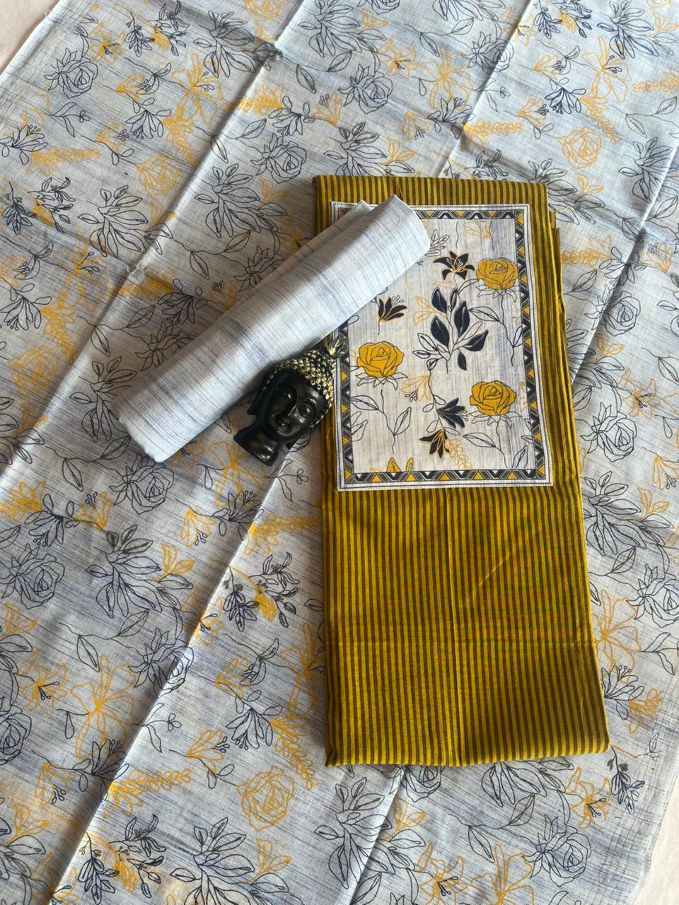 Cotton Dress Material with dark yellow colour