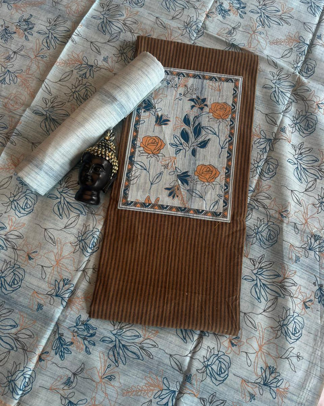 Cotton Dress Material with Brown Color