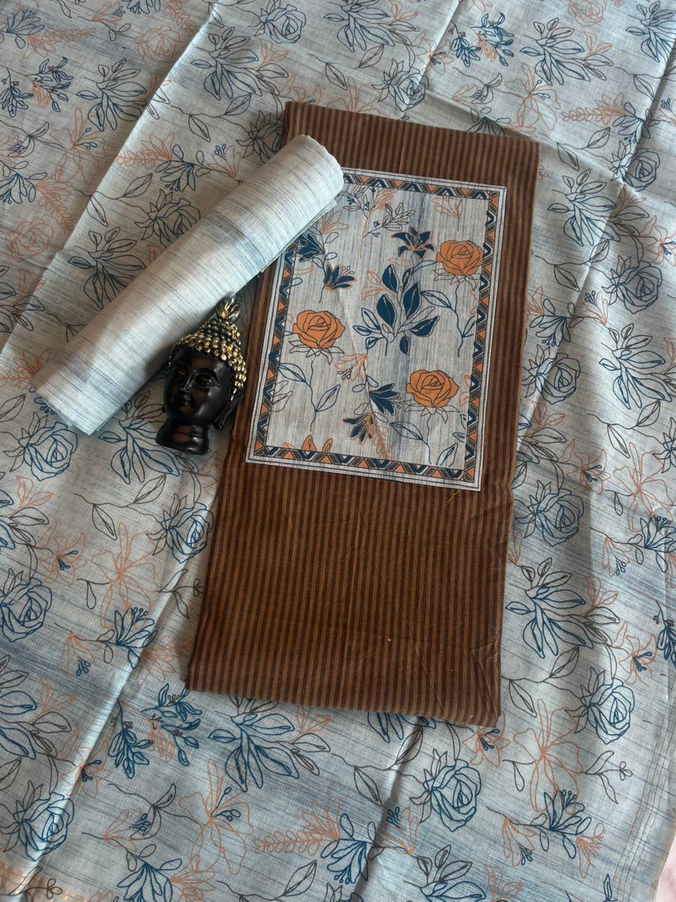 Cotton Dress Material with Brown Color
