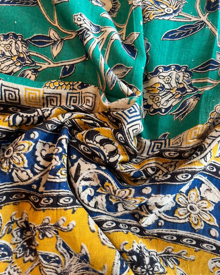 Raw Silk Dress Material with Green Colour Kalmkari Dupatta & Green Colour Bottom