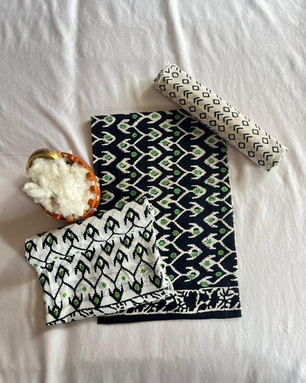 Jaipur Cotton Dress Material with cotton Dupatta Black & White colour
