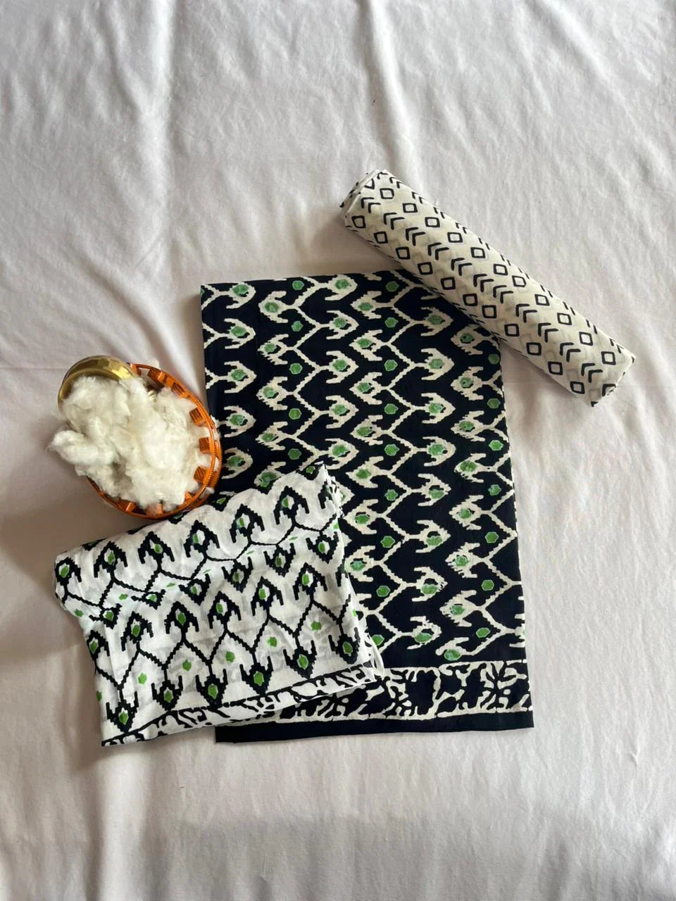 Jaipur Cotton Dress Material with cotton Dupatta Black & White colour