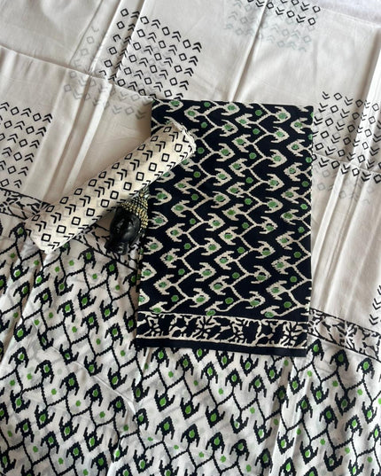 Jaipur Cotton Dress Material with cotton Dupatta Black & White colour