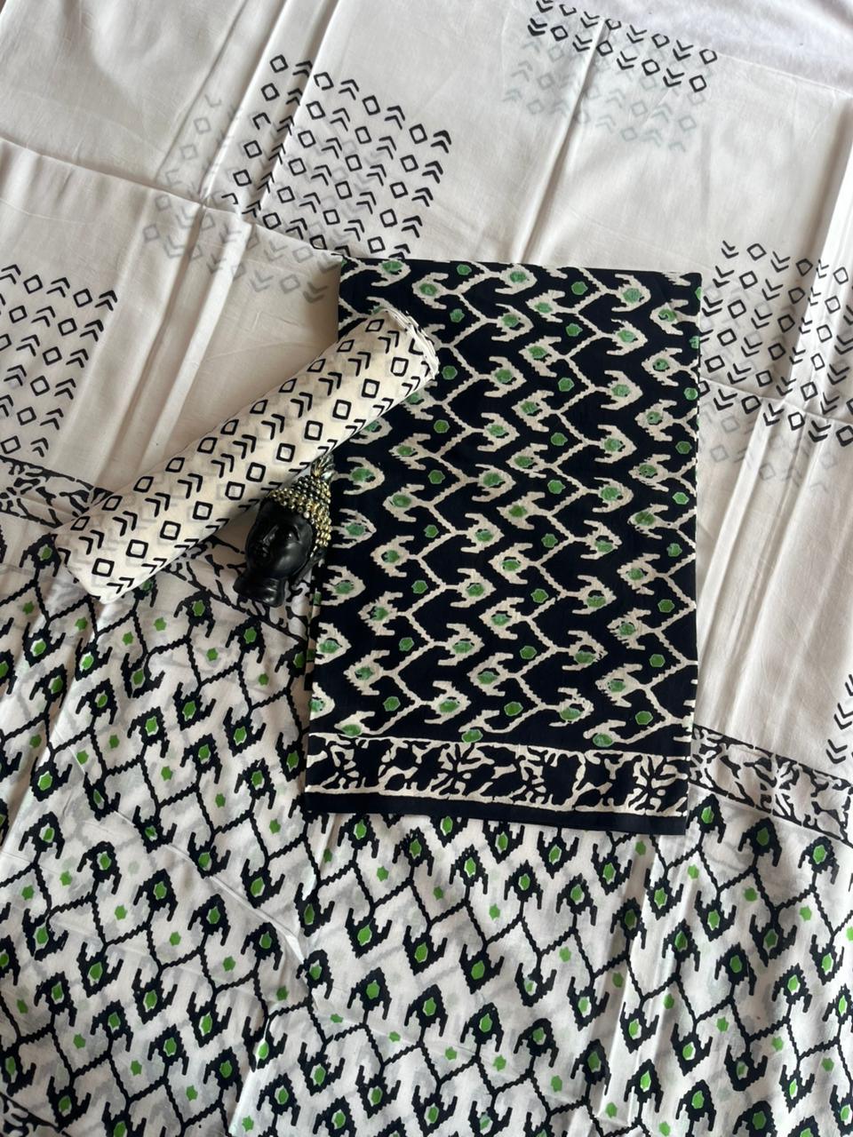 Jaipur Cotton Dress Material with cotton Dupatta Black & White colour
