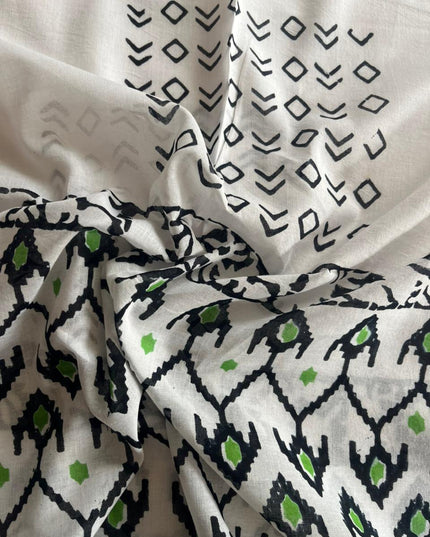 Jaipur Cotton Dress Material with cotton Dupatta Black & White colour