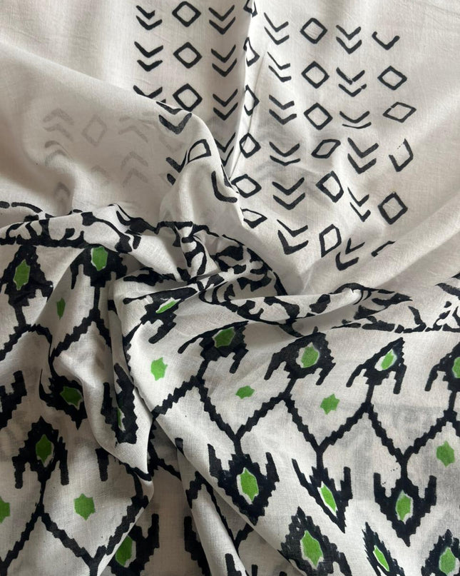 Jaipur Cotton Dress Material with cotton Dupatta Black & White colour