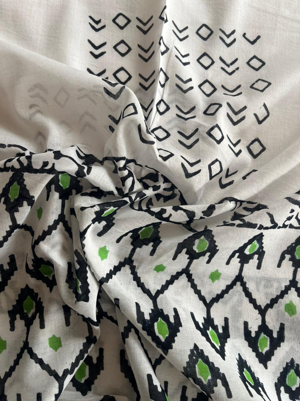 Jaipur Cotton Dress Material with cotton Dupatta Black & White colour