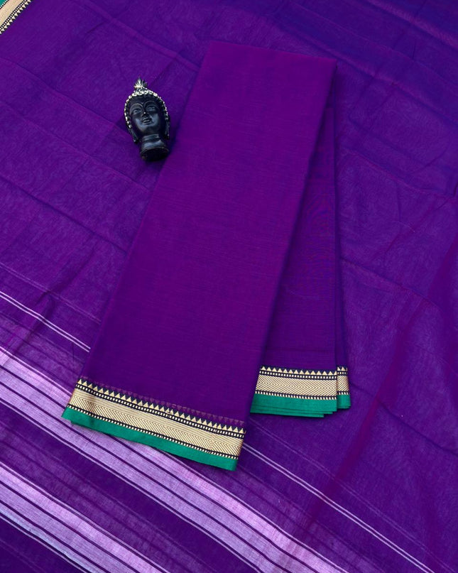 Traditional wear Narayanpet Mercerised cotton dress material with purple colour