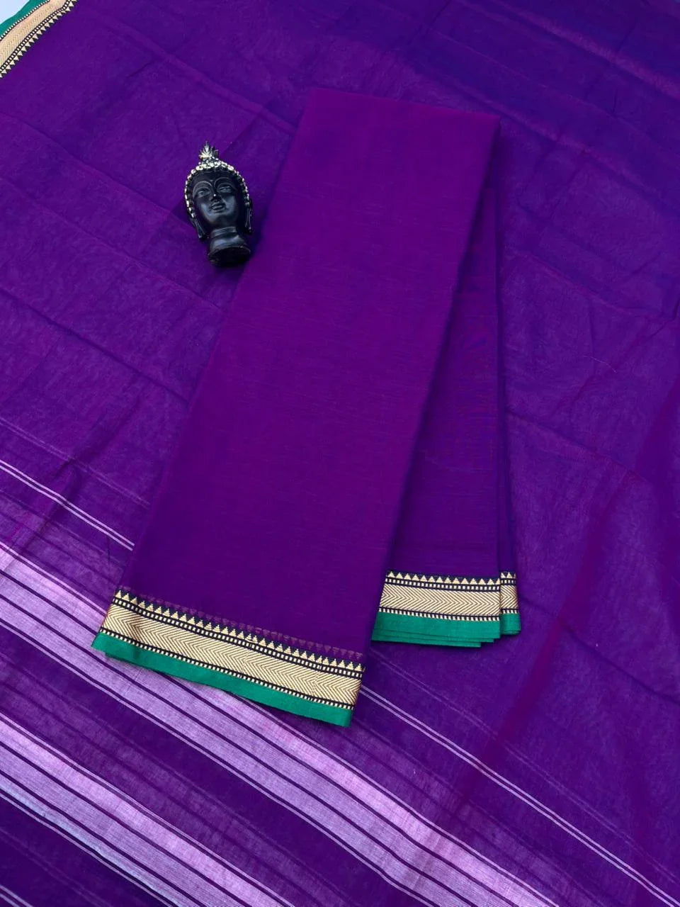 Traditional wear Narayanpet Mercerised cotton dress material with purple colour
