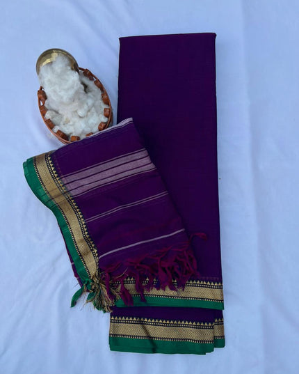 Traditional wear Narayanpet Mercerised cotton dress material with purple colour