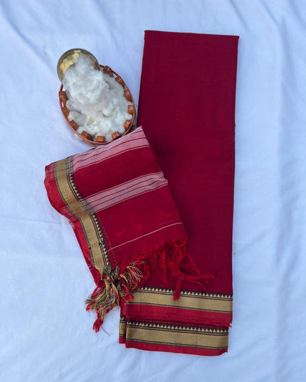 Traditional wear Narayanpet Mercerised cotton dress material with Red colour