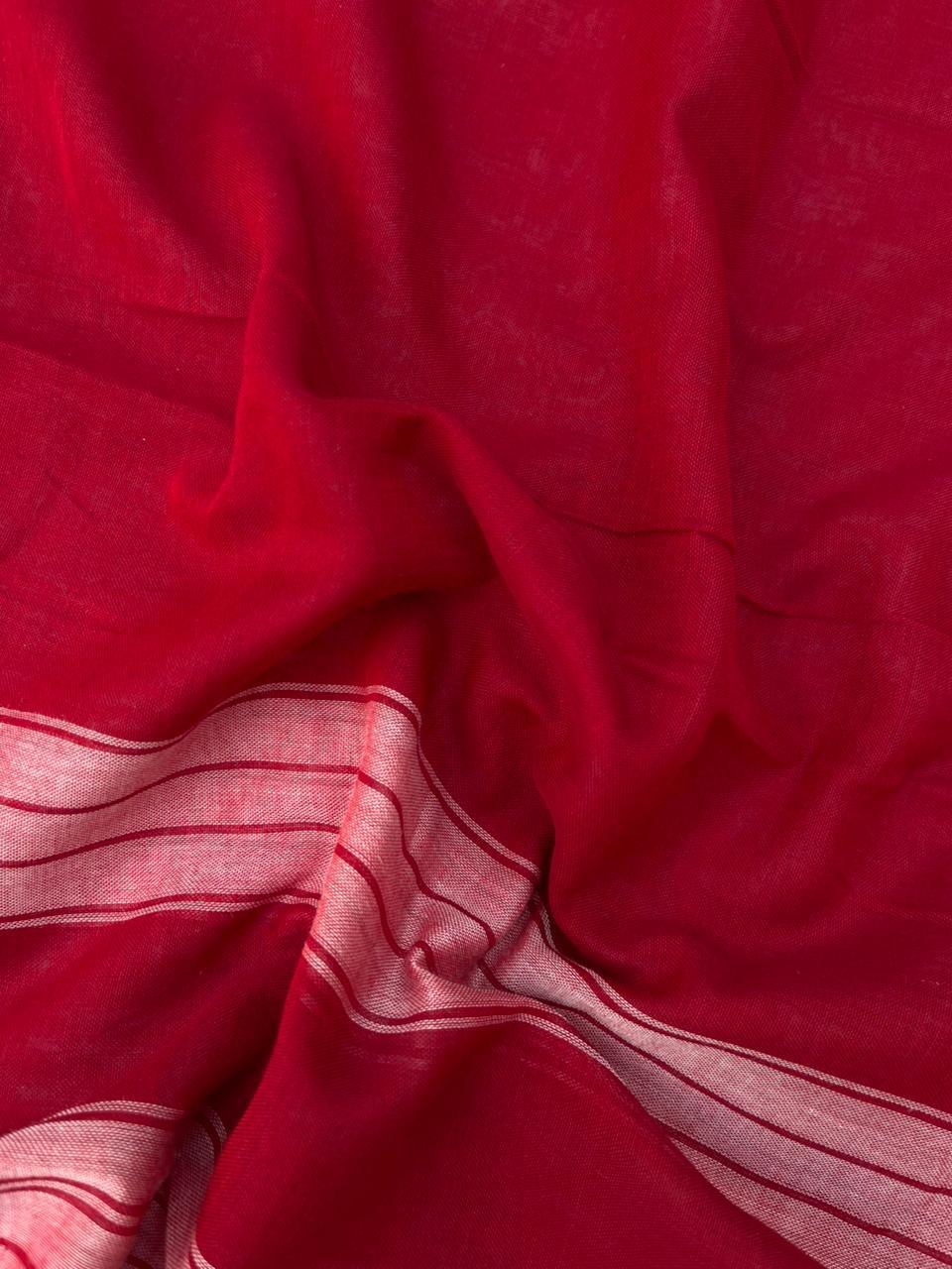 Traditional wear Narayanpet Mercerised cotton dress material with Red colour