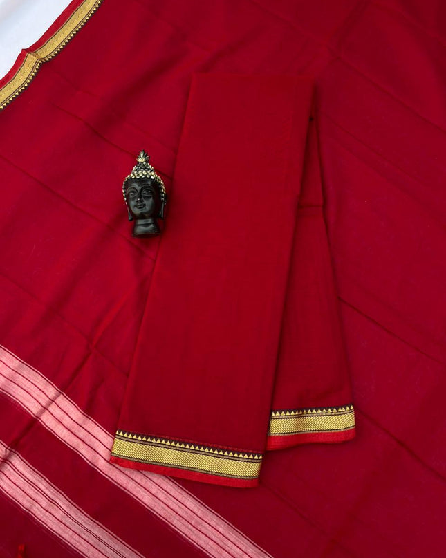 Traditional wear Narayanpet Mercerised cotton dress material with Red colour