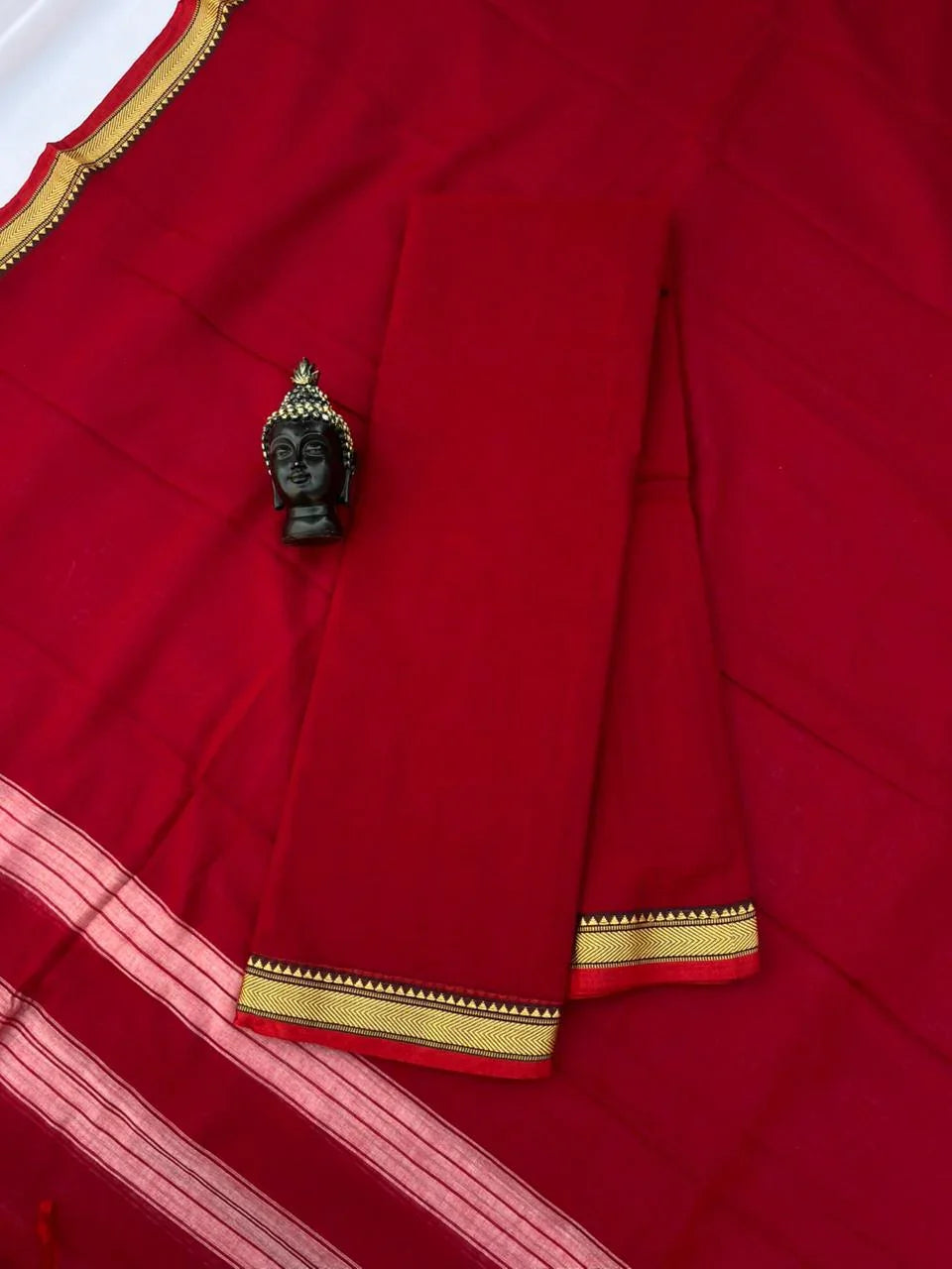 Traditional wear Narayanpet Mercerised cotton dress material with Red colour