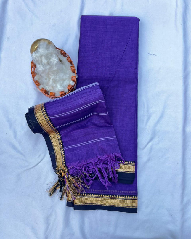 Traditional wear Narayanpet Mercerised cotton dress material with Purple Blue colour