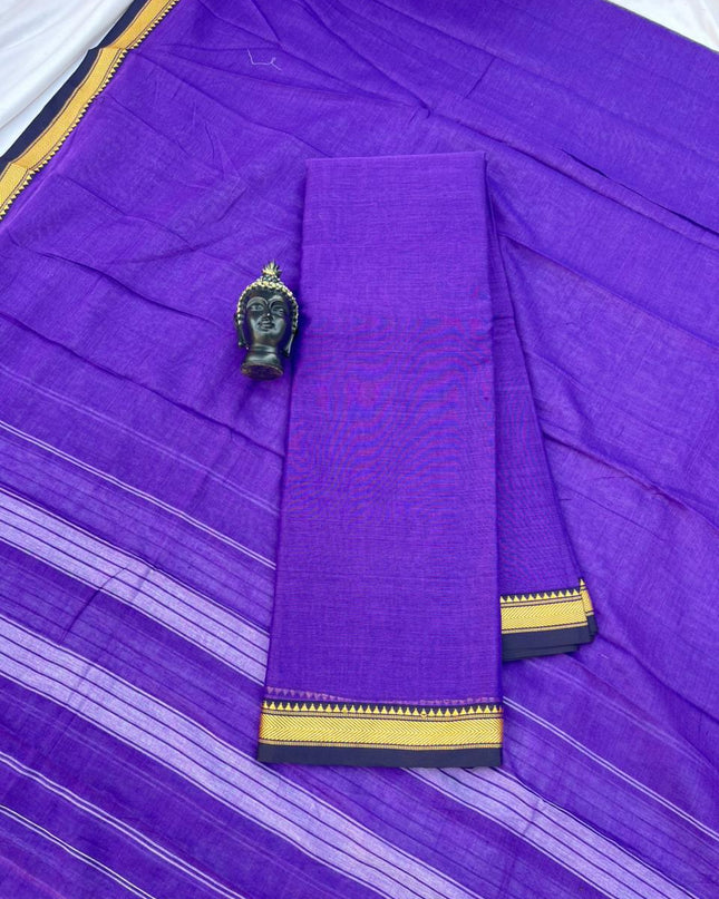 Traditional wear Narayanpet Mercerised cotton dress material with Purple Blue colour