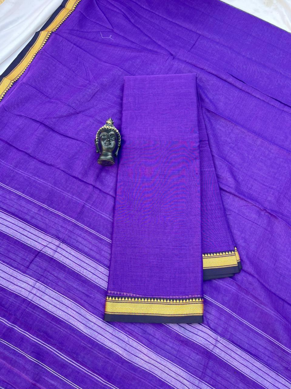 Traditional wear Narayanpet Mercerised cotton dress material with Purple Blue colour