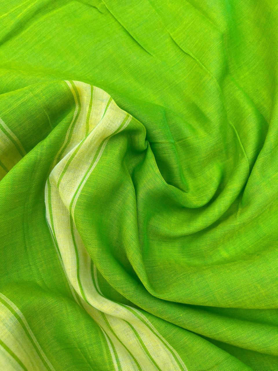 Traditional wear Narayanpet Mercerised cotton dress material with Parrot Green colour