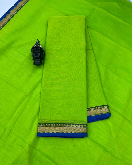 Traditional wear Narayanpet Mercerised cotton dress material with Parrot Green colour