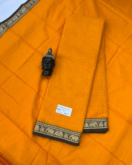 Traditional wear Narayanpet Mercerised cotton dress material with Orange colour