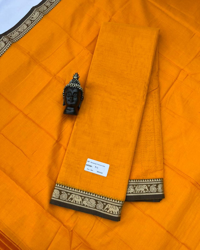 Traditional wear Narayanpet Mercerised cotton dress material with Orange colour