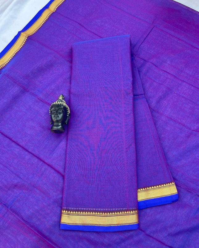 Traditional wear Narayanpet Mercerised cotton dress material with Violet colour