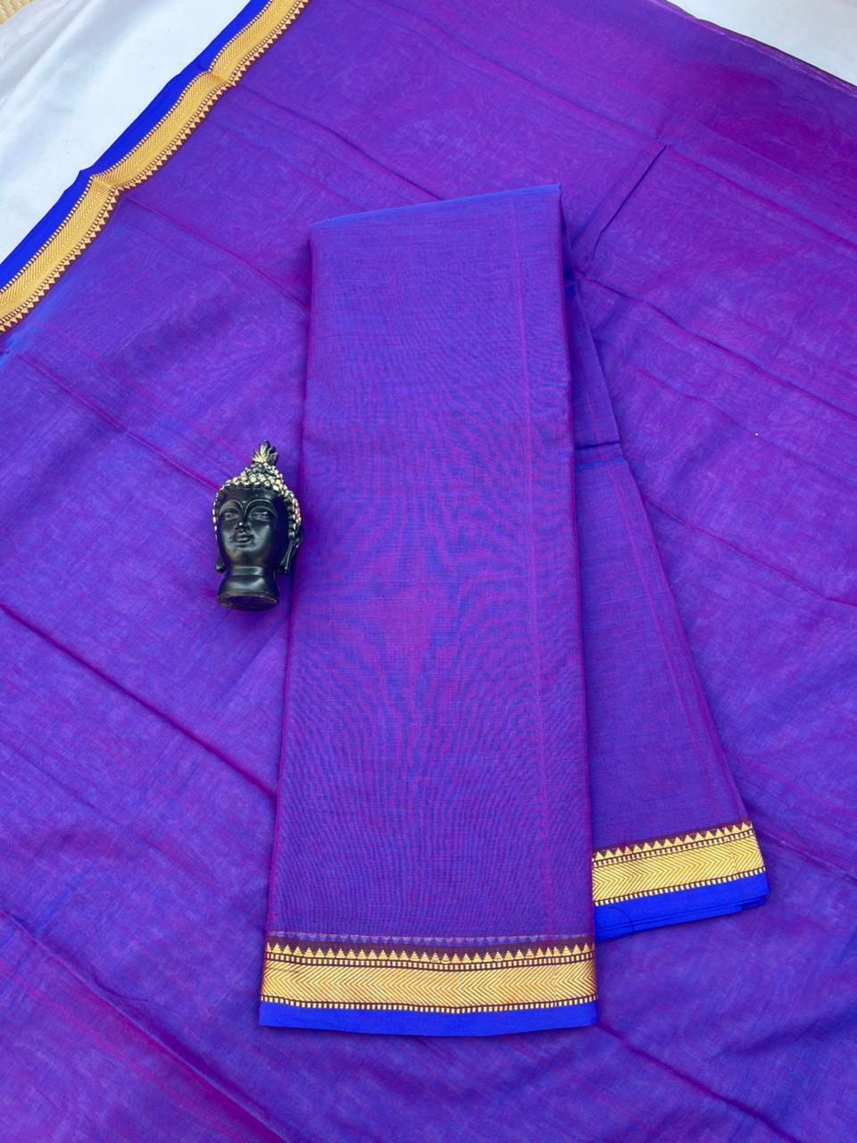 Traditional wear Narayanpet Mercerised cotton dress material with Violet colour
