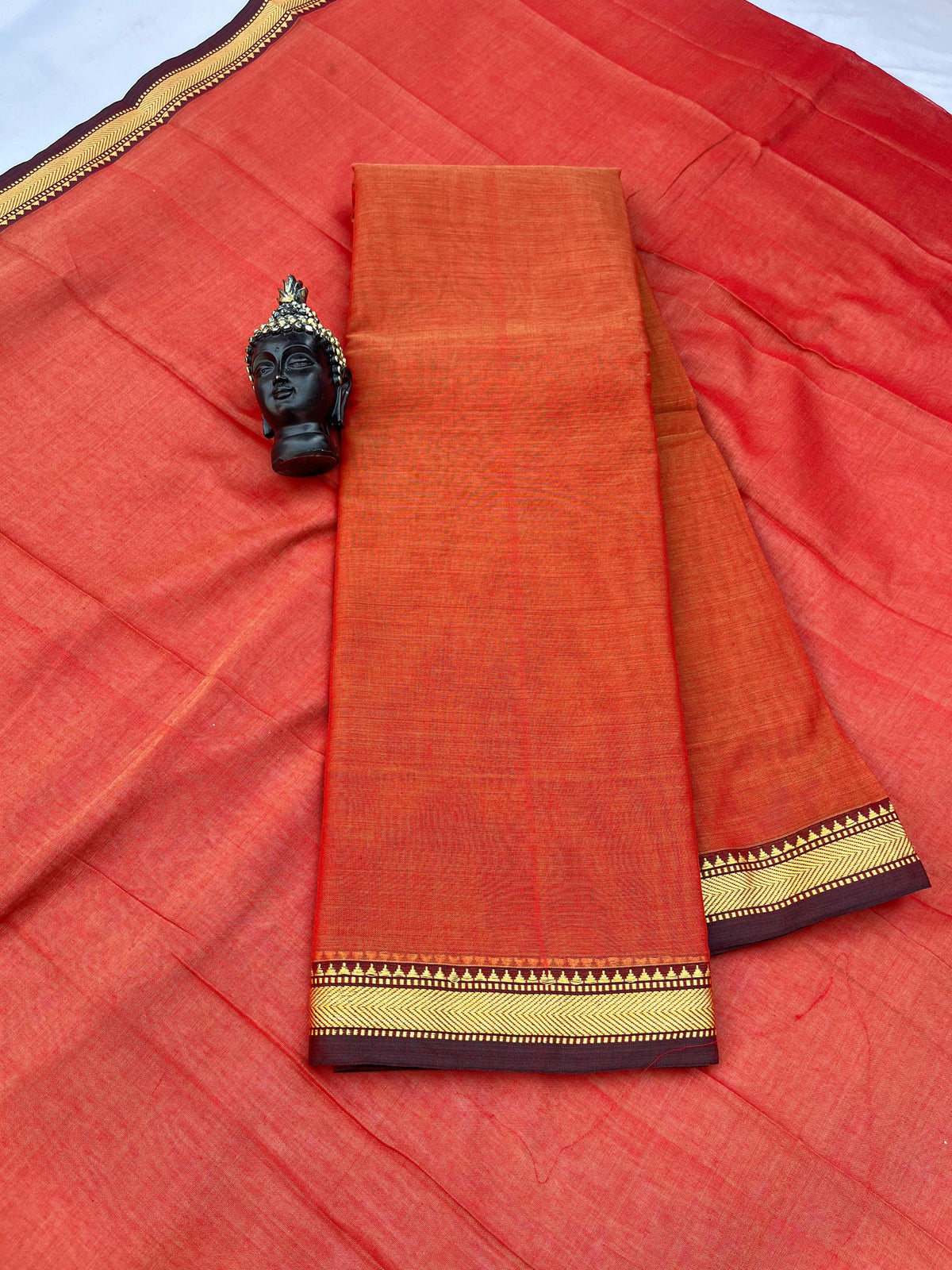 Traditional wear Narayanpet Mercerised cotton dress material with Tomato Red colour