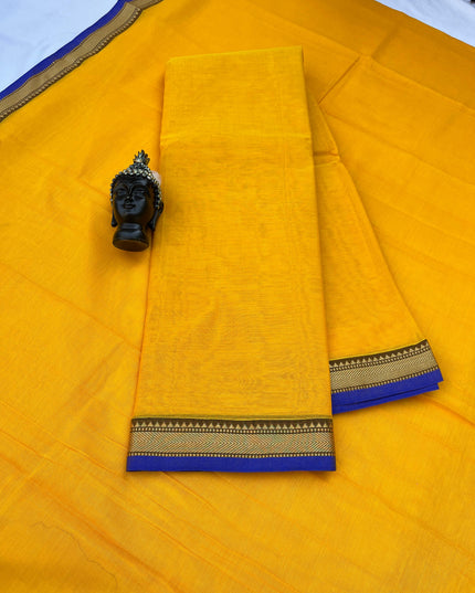 Traditional wear Narayanpet Mercerised cotton dress material with Yellow colour