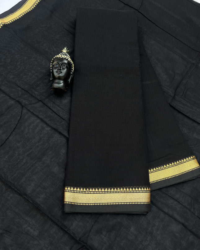 Traditional wear Narayanpet Mercerised cotton dress material with Black colour
