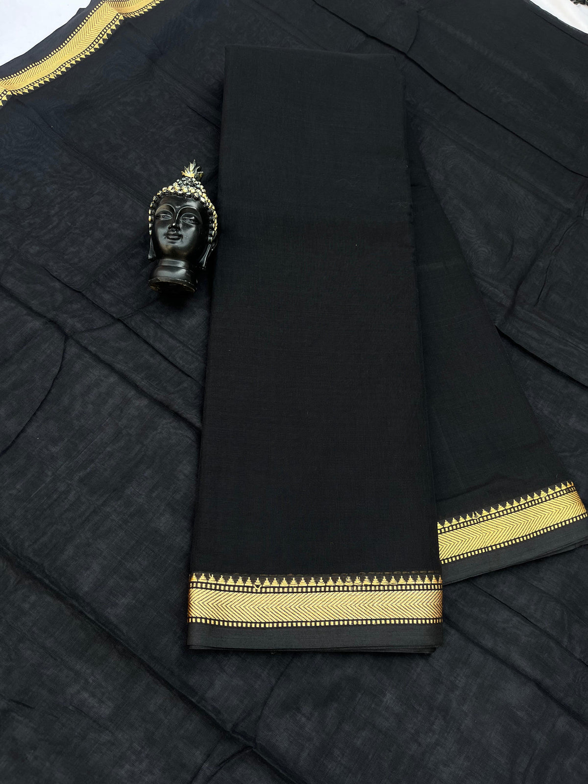 Traditional wear Narayanpet Mercerised cotton dress material with Black colour