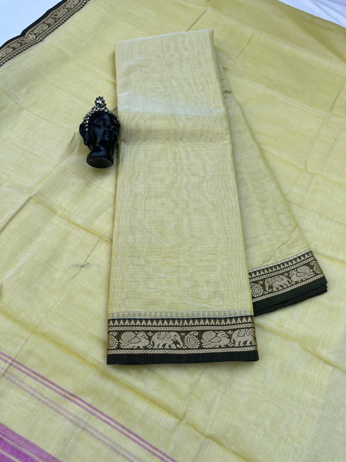 Traditional wear Narayanpet Mercerised cotton dress material with Cream colour