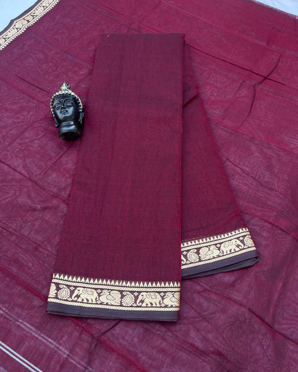 Traditional wear Narayanpet Mercerised cotton dress material with Maroon colour