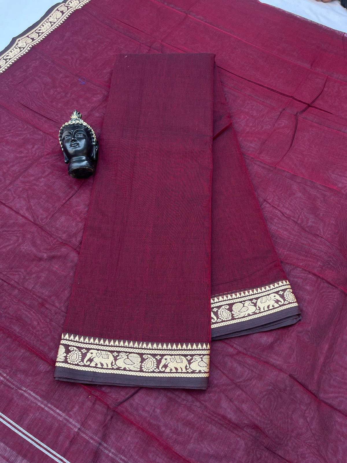 Traditional wear Narayanpet Mercerised cotton dress material with Maroon colour