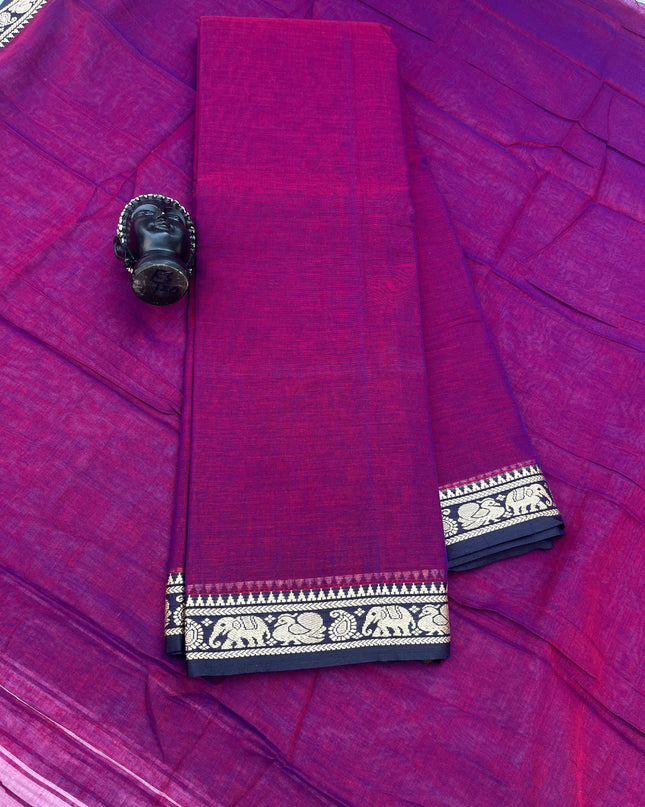 Traditional wear Narayanpet Mercerised cotton dress material with Violet colour
