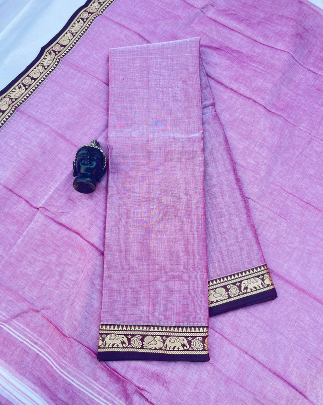 Traditional wear Narayanpet Mercerised cotton dress material with Light Purple colour