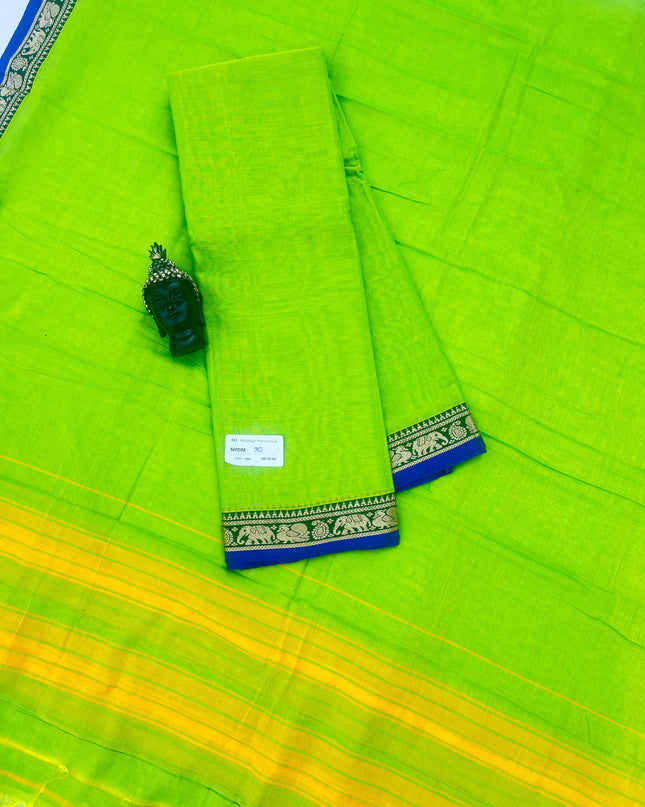 Traditional wear Narayanpet Mercerised cotton dress material with Green colour