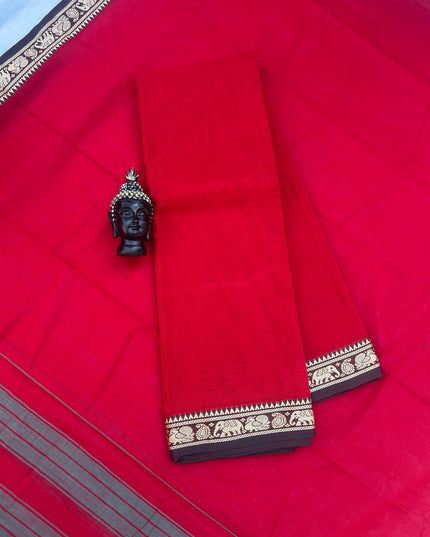 Traditional wear Narayanpet Mercerised cotton dress material with Red colour