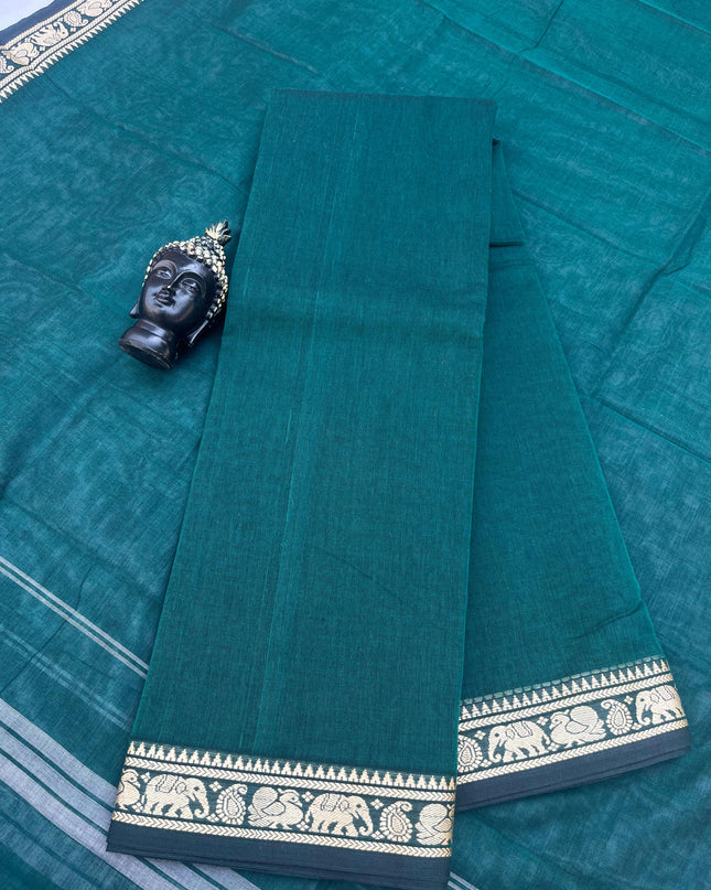 Traditional wear Narayanpet Mercerised cotton dress material with Sea Green colour