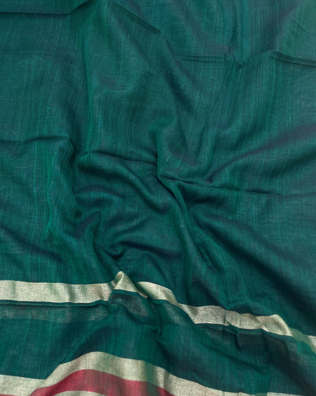 Traditional wear Narayanpet Mercerised cotton dress material with Dark Green colour