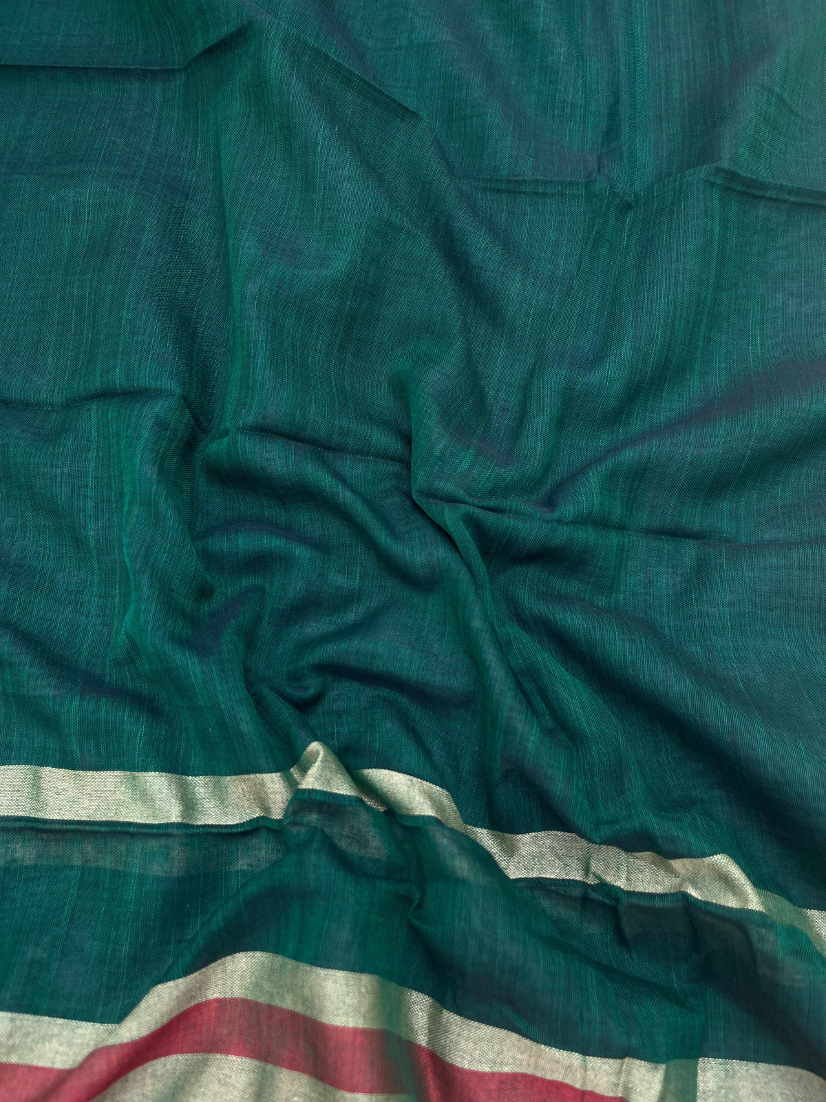 Traditional wear Narayanpet Mercerised cotton dress material with Dark Green colour