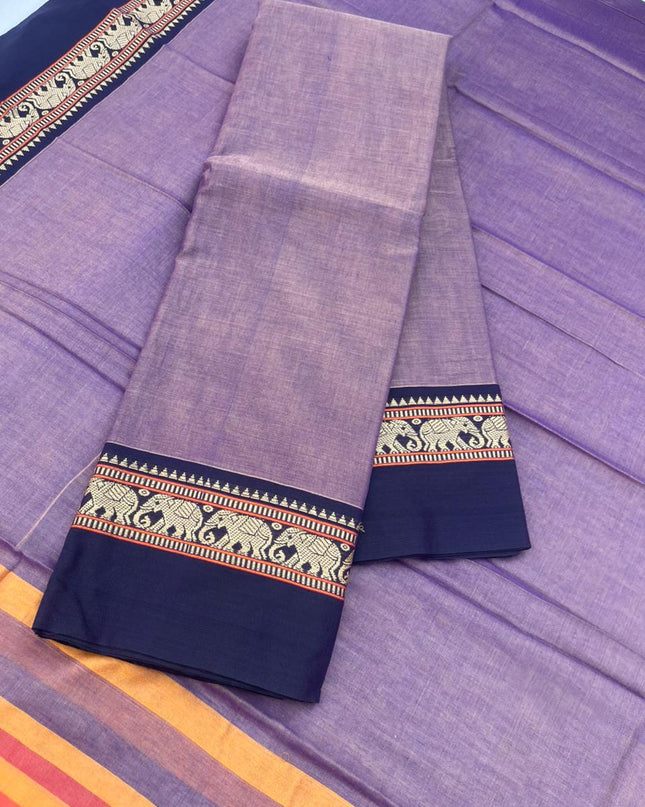 Traditional wear Narayanpet Mercerised cotton dress material with Light Purple colour