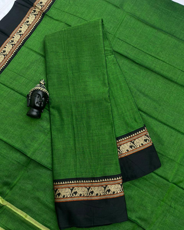 Traditional wear Narayanpet Mercerised cotton dress material with Green colour